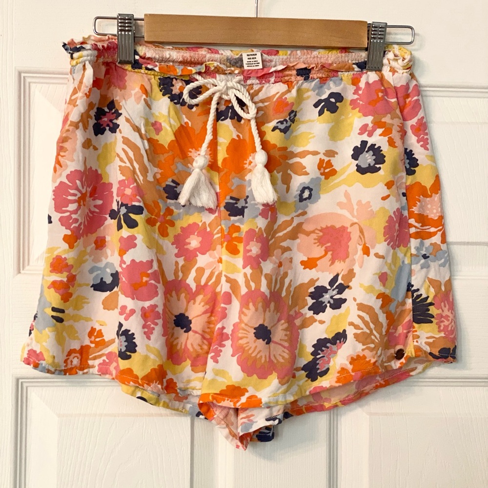 Roxy Floral Print Shorts with Tassel Tie